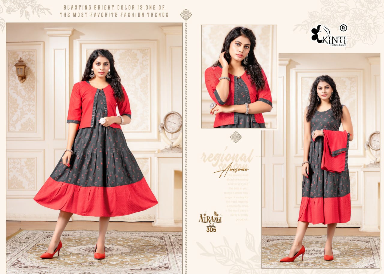Kinti Atrangi 3 Fancy Wear Rayon Designer Anarkali Kurti With Jacket Collection